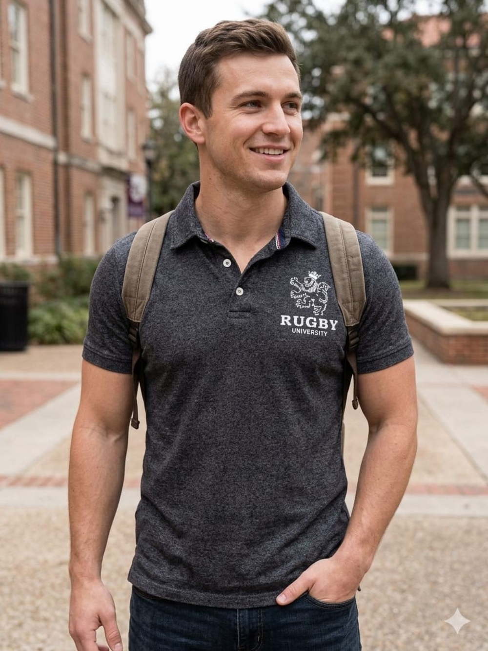 Rugby University Men's Charcoal Heather Polo • Size S( Men's Small)